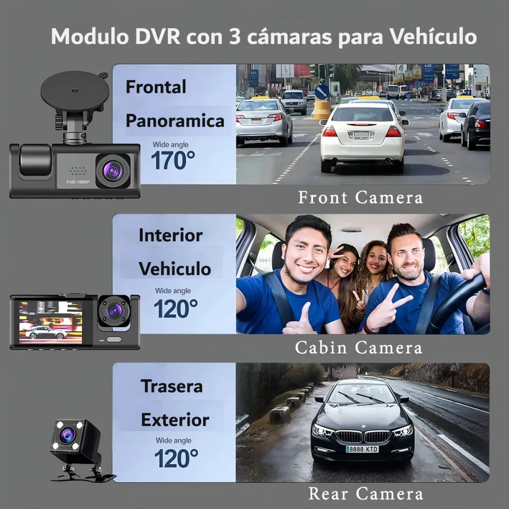 Miniatura 7 de Cámara Carro Dash Cam 1080p Hd 3 Lentes